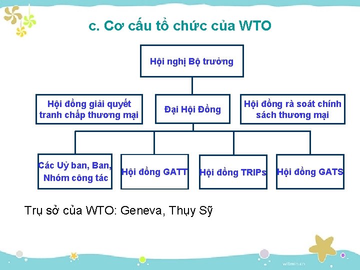 c. Cơ cấu tổ chức của WTO Hội nghị Bộ trưởng Hội đồng giải