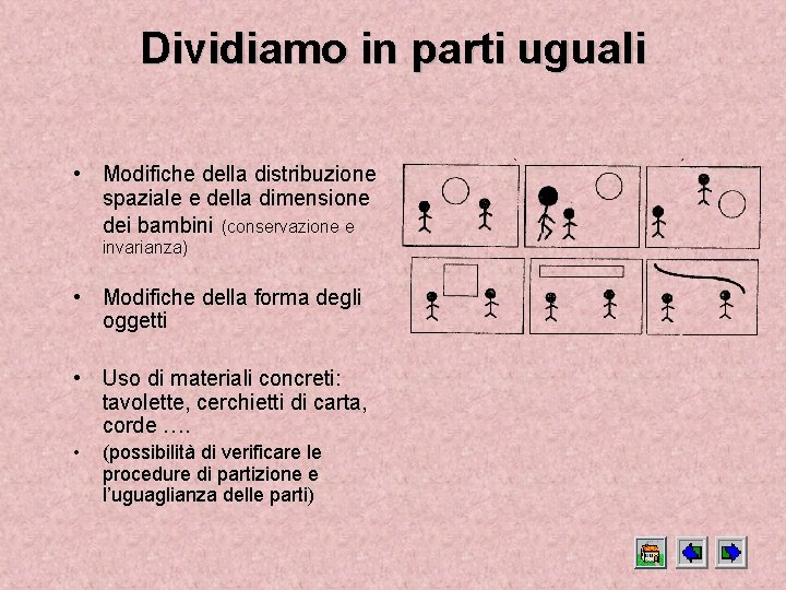 Dividiamo in parti uguali • Modifiche della distribuzione spaziale e della dimensione dei bambini