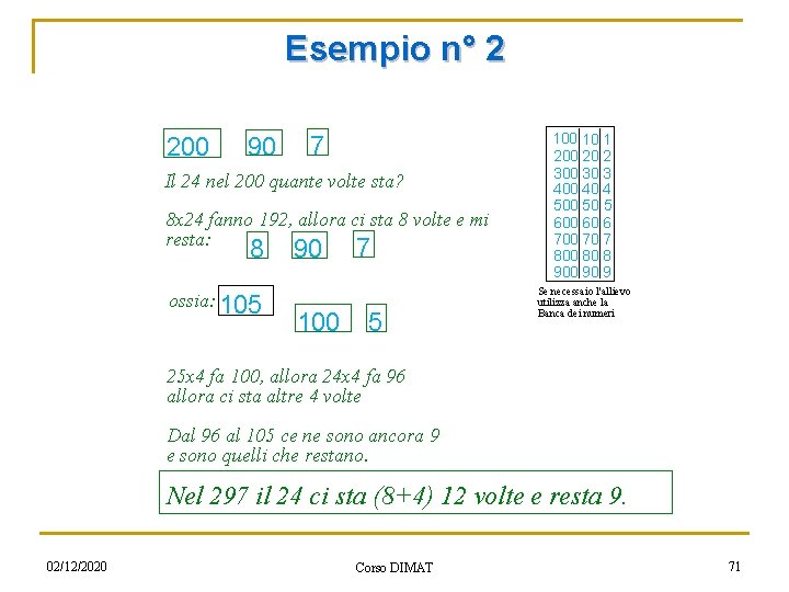 Esempio n° 2 200 90 7 Il 24 nel 200 quante volte sta? 8