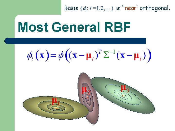 Basis { i: i =1, 2, …} is `near’ orthogonal. Most General RBF +