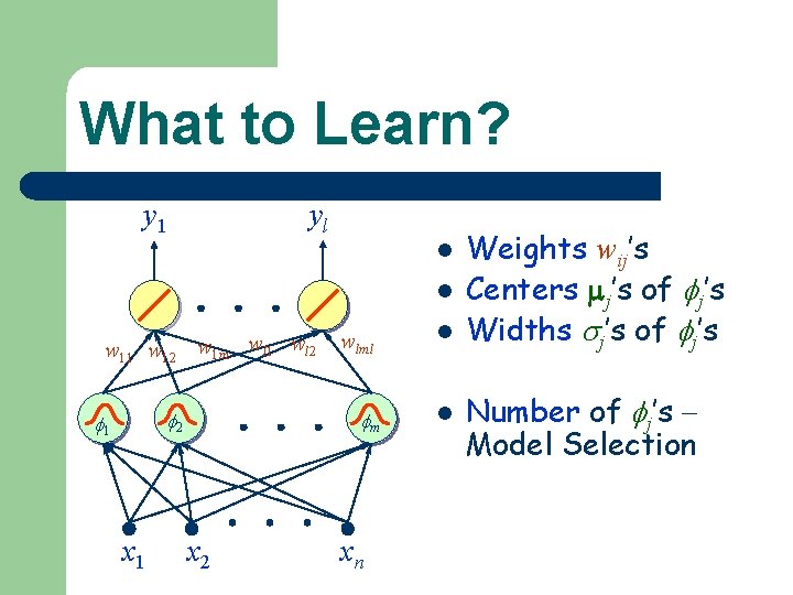 What to Learn? y 1 yl l l w 11 w 12 w 1