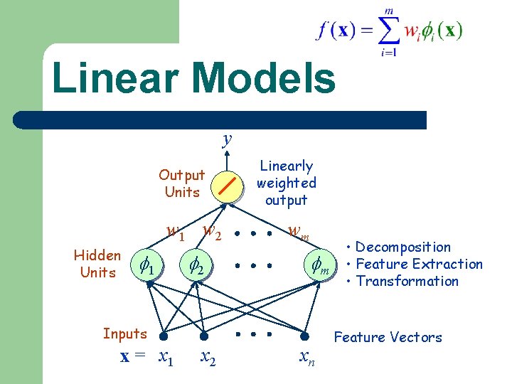 Linear Models y Output Units w 1 w 2 Hidden Units 1 2 Linearly