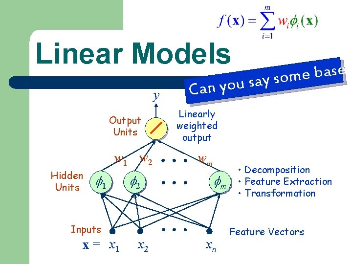Linear Models y Output Units w 1 w 2 Hidden Units 1 2 Can