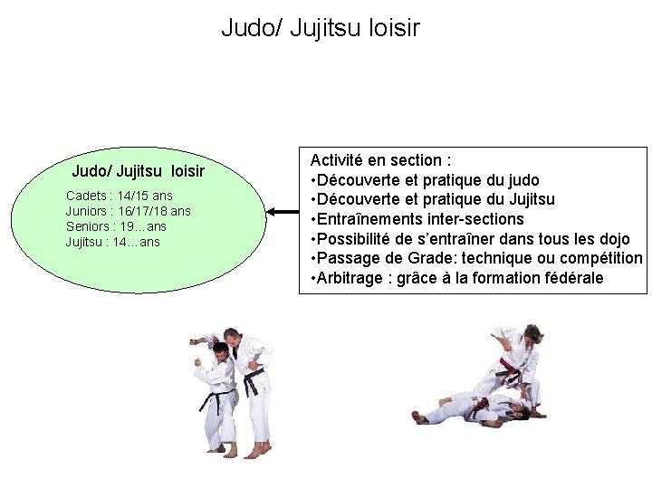 Judo/ Jujitsu loisir Cadets : 14/15 ans Juniors : 16/17/18 ans Seniors : 19…ans