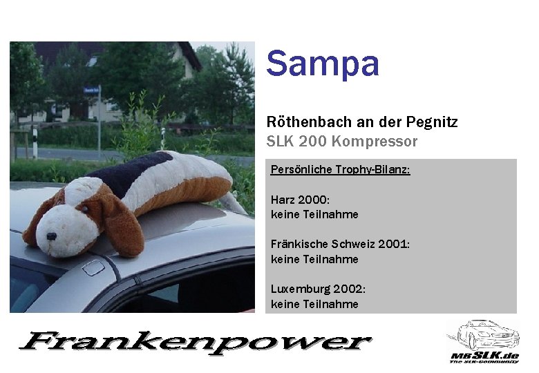 Sampa Röthenbach an der Pegnitz SLK 200 Kompressor Persönliche Trophy-Bilanz: Harz 2000: keine Teilnahme