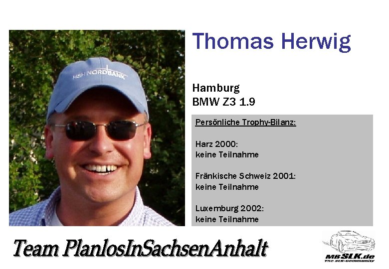 Thomas Herwig Hamburg BMW Z 3 1. 9 Persönliche Trophy-Bilanz: Harz 2000: keine Teilnahme