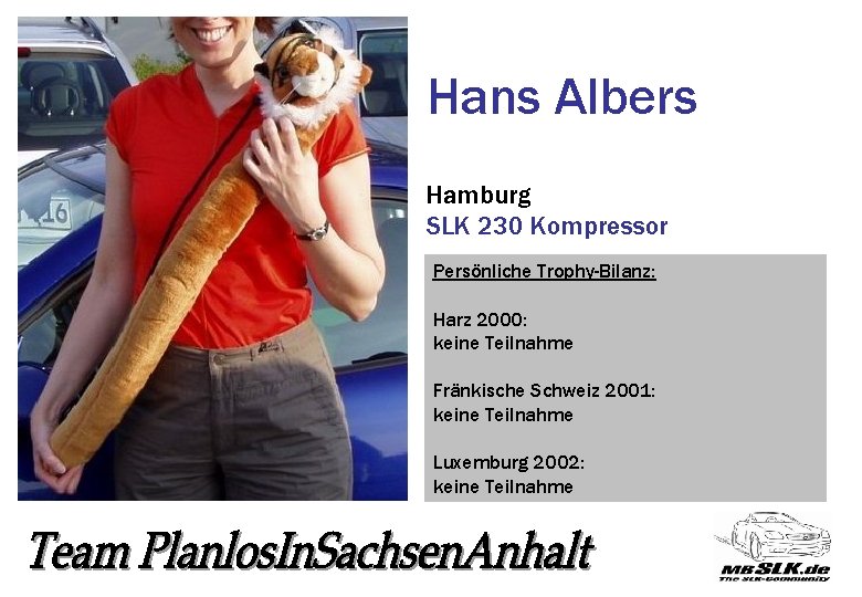 Hans Albers Hamburg SLK 230 Kompressor Persönliche Trophy-Bilanz: Harz 2000: keine Teilnahme Fränkische Schweiz