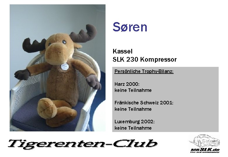 Søren Kassel SLK 230 Kompressor Persönliche Trophy-Bilanz: Harz 2000: keine Teilnahme Fränkische Schweiz 2001: