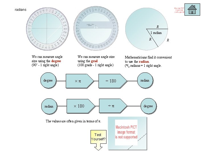 radians R 1 radian R We can measure angle size using the degree (90˚