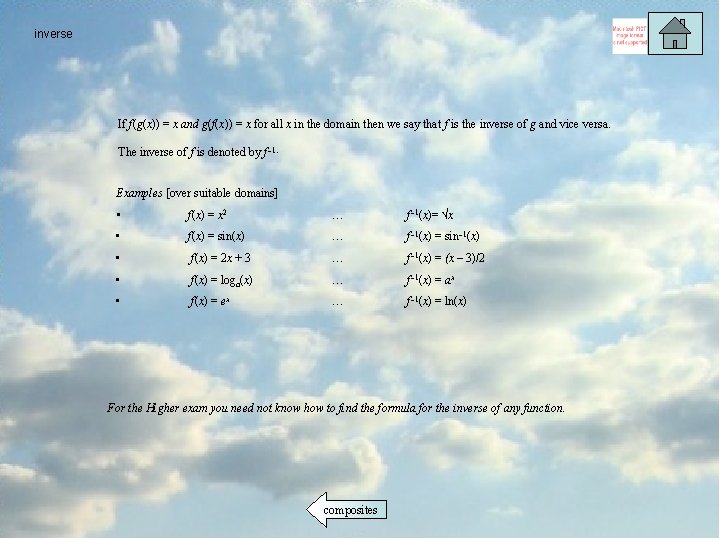 inverse If f(g(x)) = x and g(f(x)) = x for all x in the