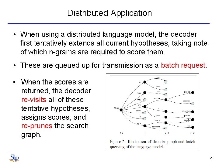 Distributed Application • When using a distributed language model, the decoder first tentatively extends
