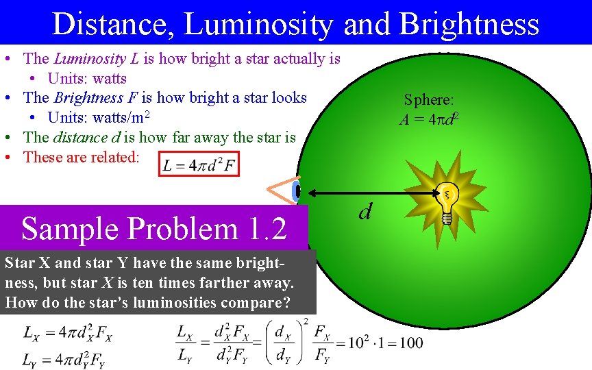 Distance, Luminosity and Brightness • The Luminosity L is how bright a star actually