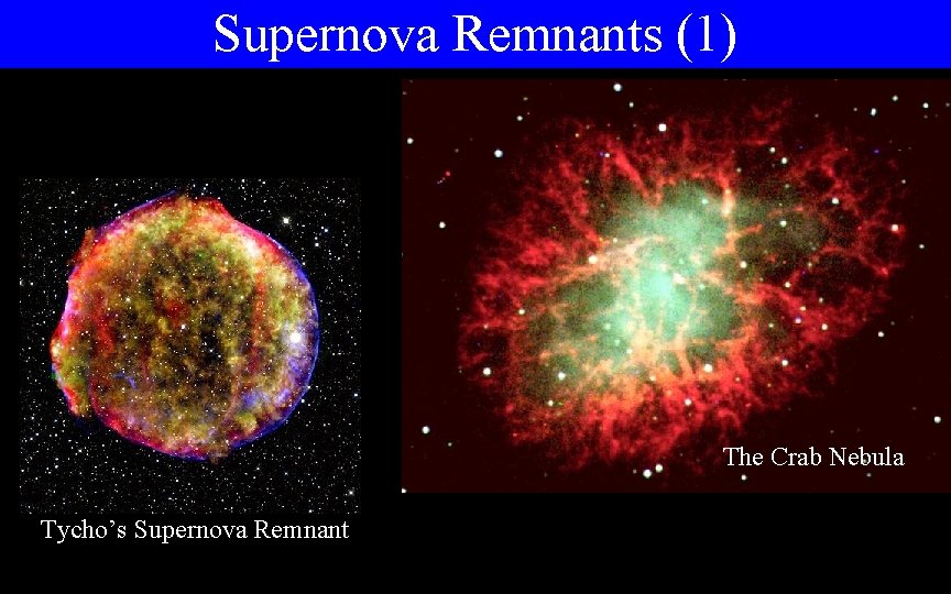 Supernova Remnants (1) The Crab Nebula Tycho’s Supernova Remnant 