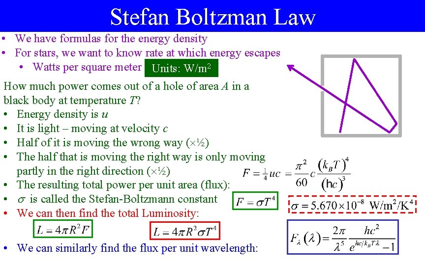 Stefan Boltzman Law • We have formulas for the energy density • For stars,