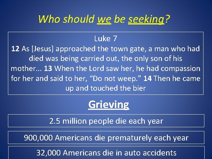 Who should we be seeking? Luke 7 12 As [Jesus] approached the town gate,