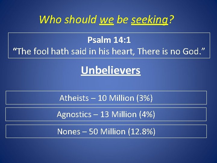 Who should we be seeking? Psalm 14: 1 “The fool hath said in his