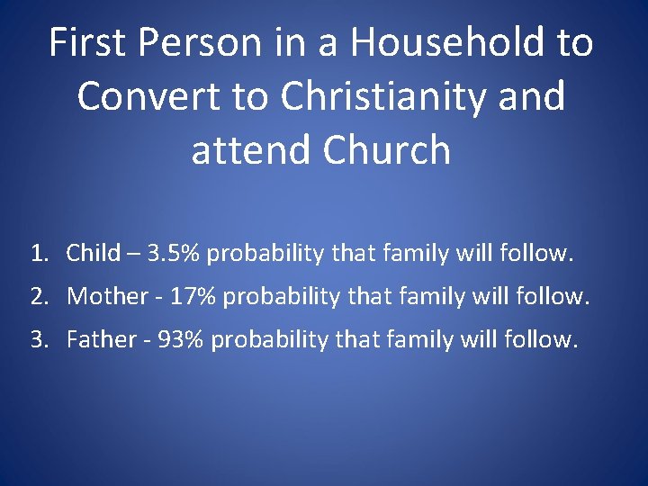 First Person in a Household to Convert to Christianity and attend Church 1. Child