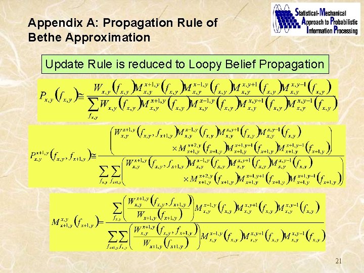 Appendix A: Propagation Rule of Bethe Approximation Update Rule is reduced to Loopy Belief