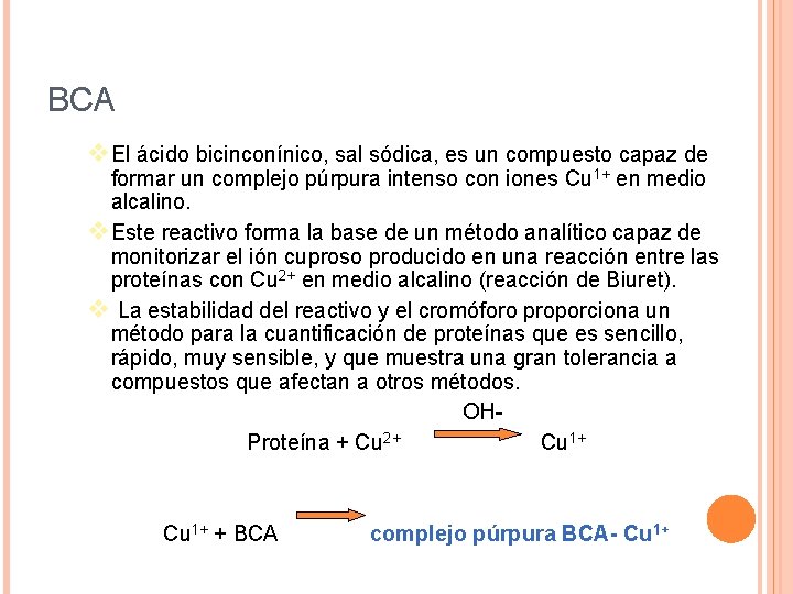 BCA v. El ácido bicinconínico, sal sódica, es un compuesto capaz de formar un