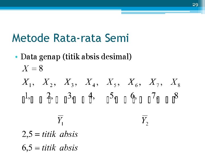 29 Metode Rata-rata Semi • Data genap (titik absis desimal) 