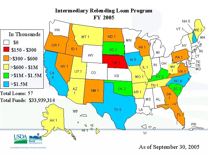 Intermediary Relending Loan Program FY 2005 In Thousands $0 $150 - $300 VT 1