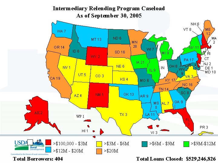 Intermediary Relending Program Caseload As of September 30, 2005 NH 6 VT 8 WA