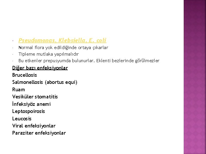  Pseudomonas, Klebsiella, E. coli Normal flora yok edildiğinde ortaya çıkarlar Tipleme mutlaka yapılmalıdır