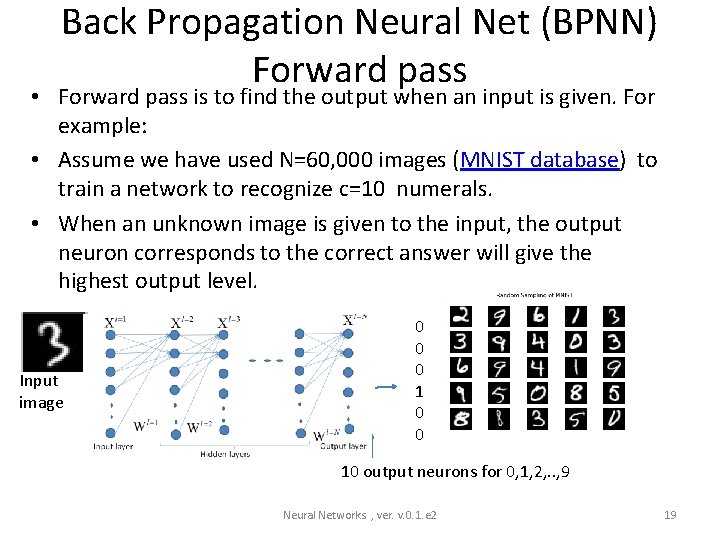 Back Propagation Neural Net (BPNN) Forward pass • Forward pass is to find the