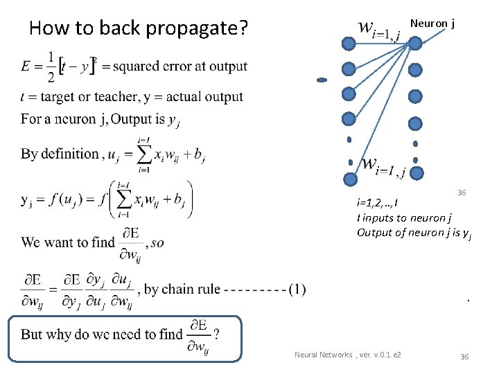 How to back propagate? Neuron j 36 i=1, 2, . . , I I