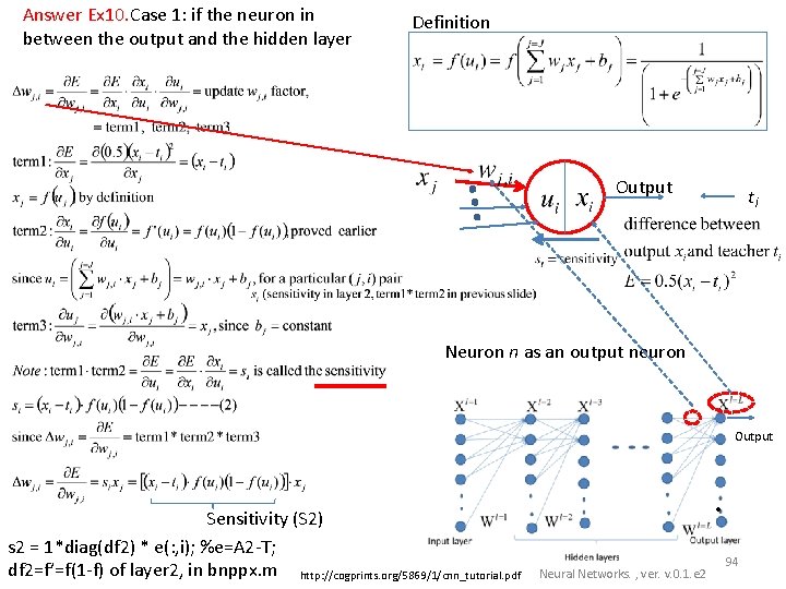 Answer Ex 10. Case 1: if the neuron in between the output and the