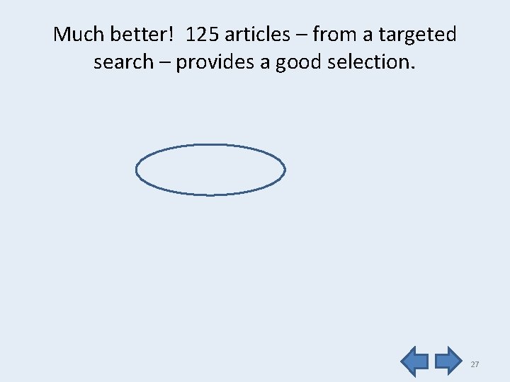 Much better! 125 articles – from a targeted search – provides a good selection.