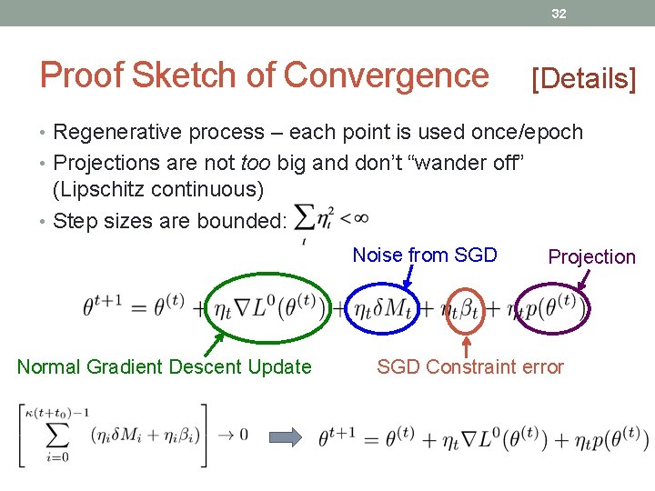 32 Proof Sketch of Convergence [Details] • Regenerative process – each point is used