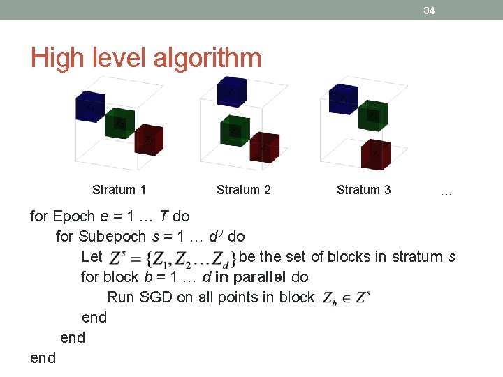 34 High level algorithm Stratum 1 Stratum 2 Stratum 3 … for Epoch e