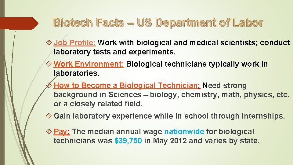 Biotech Facts – US Department of Labor Job Profile: Work with biological and medical