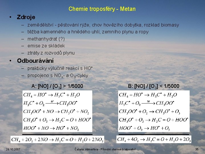 Chemie troposféry - Metan • Zdroje – – – zemědělství - pěstování rýže, chov