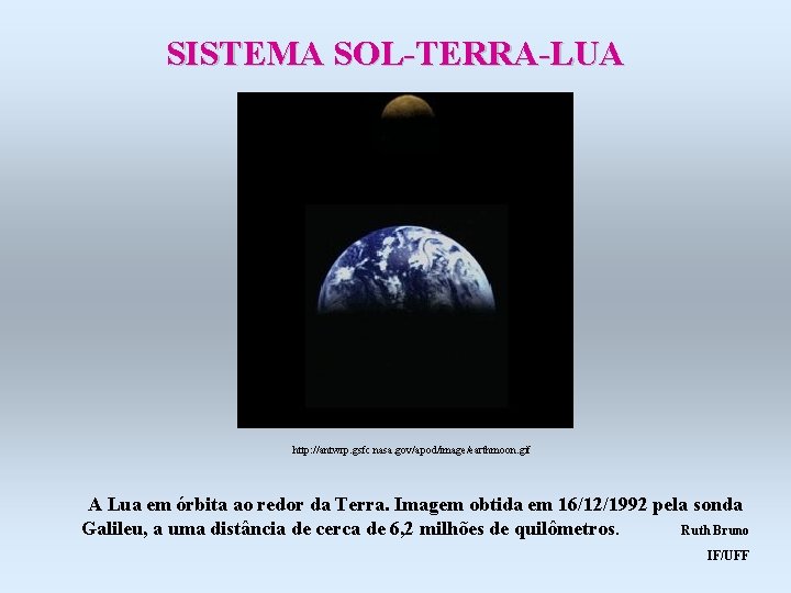 SISTEMA SOL-TERRA-LUA http: //antwrp. gsfc. nasa. gov/apod/image/earthmoon. gif A Lua em órbita ao redor