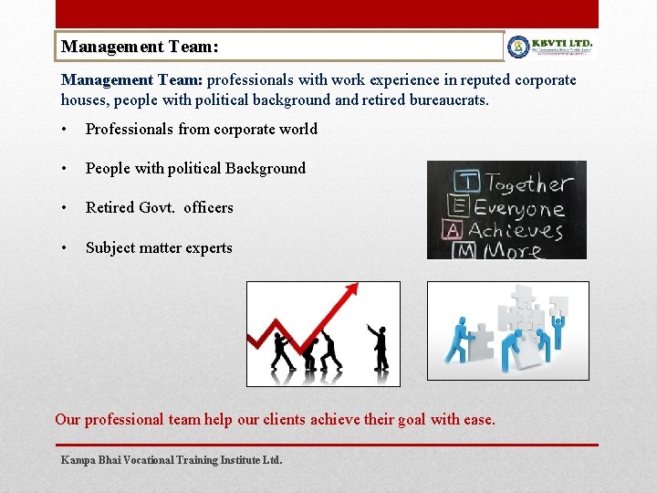 Management Team: professionals with work experience in reputed corporate houses, people with political background