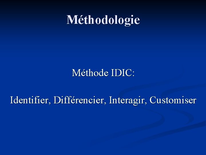 Méthodologie Méthode IDIC: Identifier, Différencier, Interagir, Customiser 