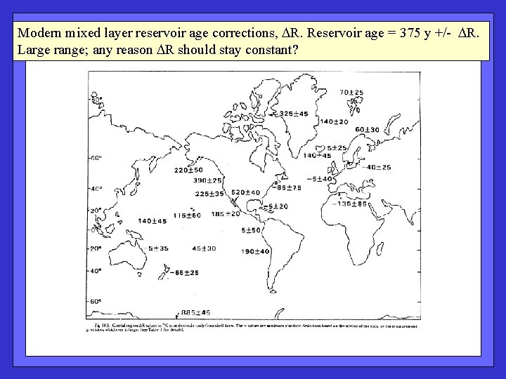Modern mixed layer reservoir age corrections, R. Reservoir age = 375 y +/- R.