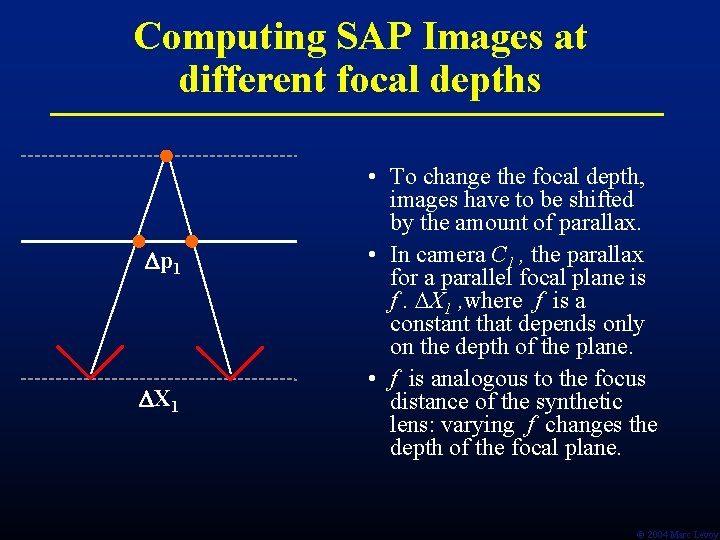 Computing SAP Images at different focal depths p 1 X 1 • To change