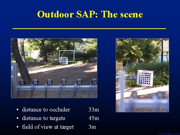Outdoor SAP: The scene • distance to occluder • distance to targets • field