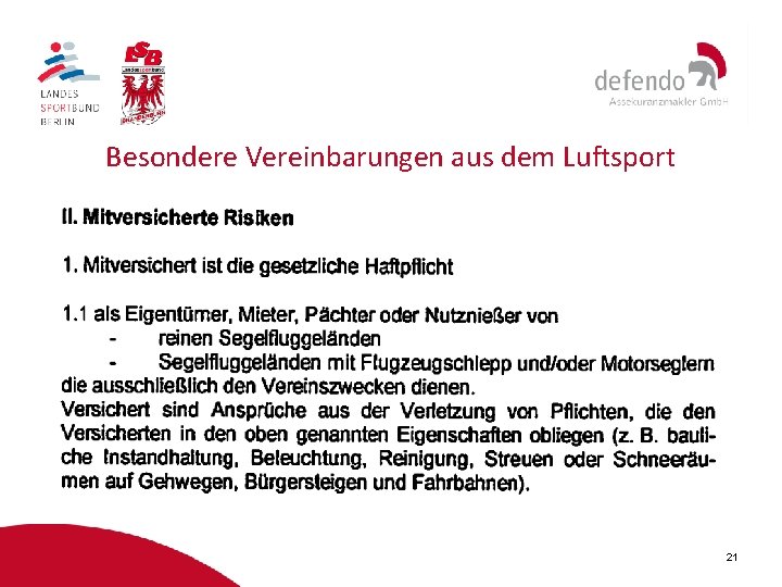 Besondere Vereinbarungen aus dem Luftsport 21 