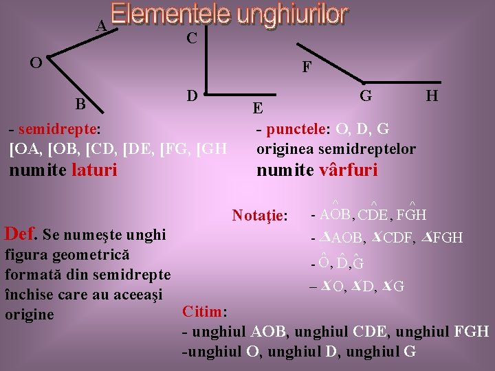 A C O • F • G D • B - semidrepte: [OA, [OB,