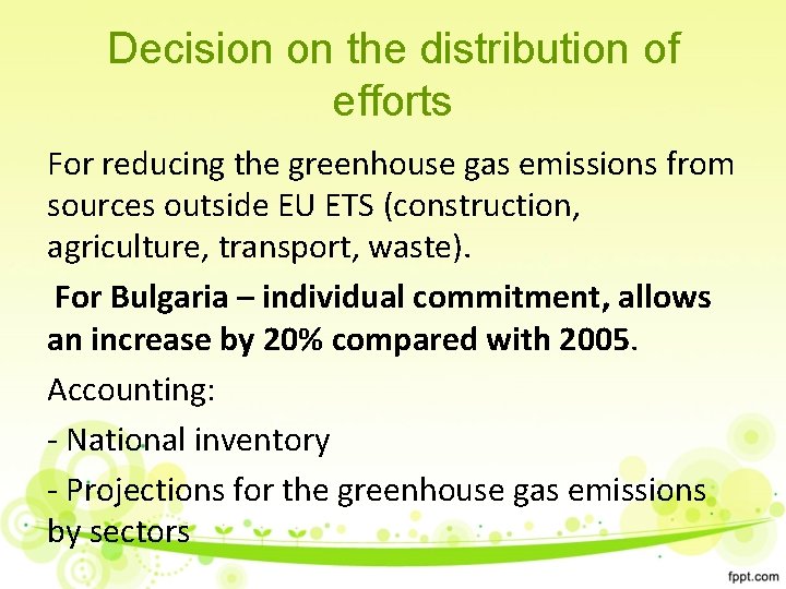 Decision on the distribution of efforts For reducing the greenhouse gas emissions from sources