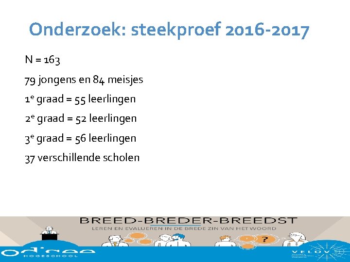 Onderzoek: steekproef 2016 -2017 N = 163 79 jongens en 84 meisjes 1 e