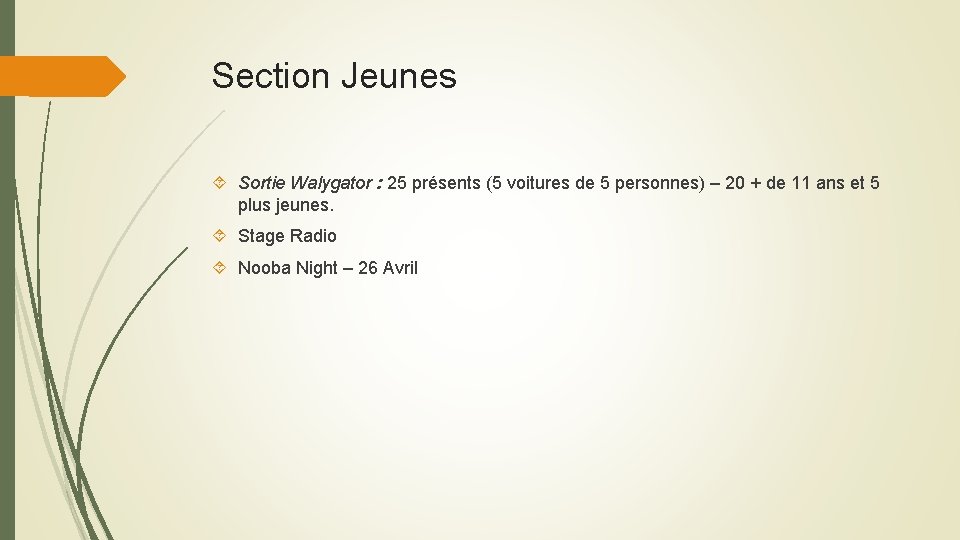 Section Jeunes Sortie Walygator : 25 présents (5 voitures de 5 personnes) – 20