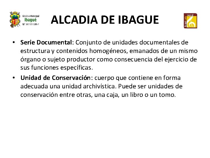 ALCADIA DE IBAGUE • Serie Documental: Conjunto de unidades documentales de estructura y contenidos