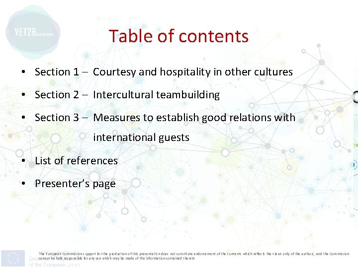 Table of contents • Section 1 – Courtesy and hospitality in other cultures •