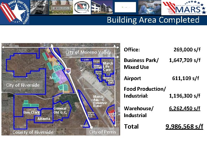 Building Area Completed City of Moreno Valley LNR USDA Joint Warfare Green Acres Meridian