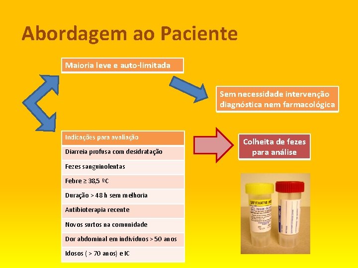 Abordagem ao Paciente Maioria leve e auto-limitada Sem necessidade intervenção diagnóstica nem farmacológica Indicações